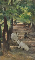 Avenida con bueyes y picapedreros, c.1875 (óleo sobre lienzo)
