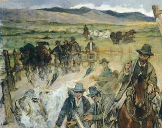 Marcado de toros jóvenes en Maremma (detalle)