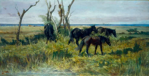 Pastos de la Maremma. Caballos pastando, c.1872 (óleo sobre lienzo)