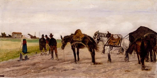 Carro y campesinos en el campo romano, por Giovanni Fattori