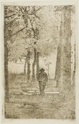 Paseo arbolado con figura