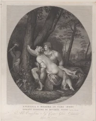 Angélica acostada en el regazo de Medoro y escribe sus nombres en un tronco de árbol, 1784-1836