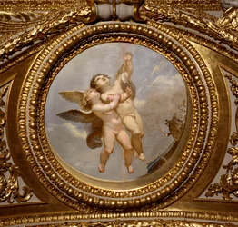 Amor. Pintura de Giovanni Romanelli (1601-1662) decorando el techo del Salón Antonino, dormitorio de los apartamentos de verano de la Reina Ana de Austria (1601-1666). Alrededor de 1655-1658. París, Museo del Louvre