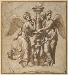 Victorias abrazando un candelabro