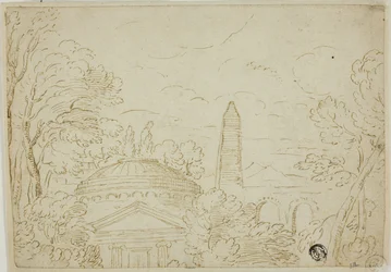 Paisaje con templo, obelisco y acueducto