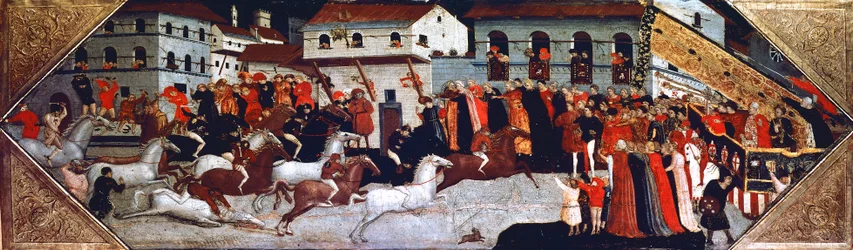 Carrera de caballos Palio en las calles de Florencia, (detalle)