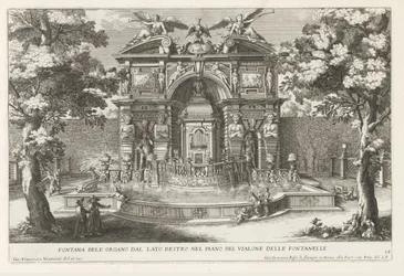Fontein conoció a hydraulisch orgel en de tuinen van de Villa d