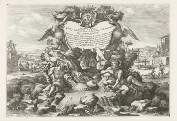 Fuente con dedicatoria y escudo de armas de Livio Odescalchi Le fontane ne palazzi e ne giardini di Roma (título de la serie) Fuentes en los Palacios y Jardines de Roma (título de la serie)