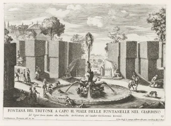 Fontein conoció a Triton en de tuinen van de Villa Celimontana te Rome Fuente Tritón en la cabecera de la avenida de fuentes en el jardín (...) (título sobre objeto) Las fuentes en los palacios y jardines de Roma (título de la serie) Fonteinen in de paleiz