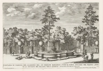 Fontein van Narcissus en de Villa Borghese te Rome Fuente de Narciso en el jardín del Sr. Príncipe Borghese (...) (título sobre objeto) Las fuentes en los palacios y jardines de Roma (título de la serie) Fonteinen in de paleizen en tuinen van Rome (título 