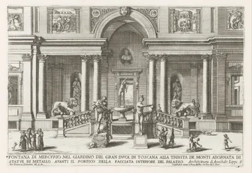 Loggia en tuin van de Villa Medici te Rome Fuente de Mercurio en el jardín del Gran Duque de Toscana en Trinita de Monti (...) (título sobre objeto) Las fuentes en los palacios y jardines de Roma (título de la serie) Fonteinen in de paleizen en tuinen van 