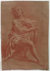 Dibujo, Hombre arrodillado, para una Adoración de los pastores, 1601-1650