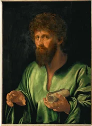 "Un filósofo de la antigüedad", hacia 1530 Madera de álamo, 79 x 57 cm Inv (pintura sobre madera de álamo)