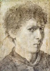 Cabeza de niño, dibujo de Gian Girolamo Savoldo (hacia 1480-1548), lápiz negro y tiza blanca, Italia