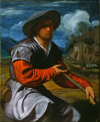 Pastor con flauta, c.1525 (óleo sobre lienzo)