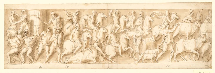 Un asentamiento alemán es destruido (final del LXXI); los alemanes que huyen son perseguidos (LXXII); Mujeres (no representadas por Guerra) y animales son llevados (LXXIII)