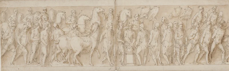 Mujeres capturadas son llevadas; desfile de los guardias; Marco Aurelio sacrifica en un altar; Marco Aurelio observa un ataque