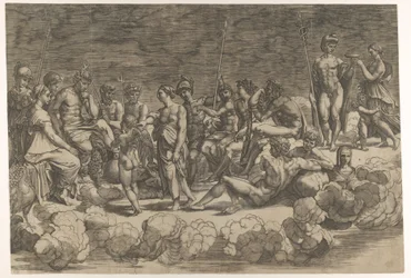 Asamblea de los dioses después de la composición del techo en la Loggia di Psiche, Villa Farnesina, 1527