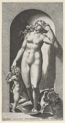 Placa 10: Venus en un nicho, de pie sobre una concha, con Cupido a su derecha, de una serie, 1526