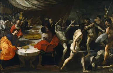 Luchas de gladiadores en un banquete