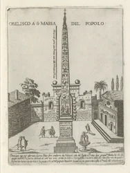 El obelisco egipcio de Ramsés II en la Piazza del Popolo en Roma Obelisco a S. Maria del Popolo (título sobre objeto) Monumentos y edificios modernos y antiguos en Roma (título de la serie) Ornamenti di fabriche antichi et moderni dell