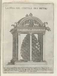 De Pigna te Vaticaanstand La Pina en el Cortile di S. Pietro (título sobre objeto) Moderne en antieke Monumenten en bouwwerken en Roma (título de la serie) Adornos de edificios antiguos y modernos de la ciudad alma de Roma (título de la serie)