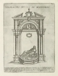 Fuente con la estatua de Marforio Simolacro detto di Marforio (título sobre objeto) Monumentos y edificios modernos y antiguos en Roma (título de la serie) Ornamenti di fabriche antichi et moderni dell