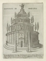 Mausoleo de Augusto en Roma Mausoleo di Augusto (título sobre objeto) Monumentos y edificios modernos y antiguos en Roma (título de la serie) Ornamenti di fabriche antichi et moderni dell