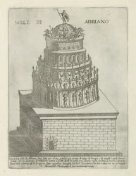 Mausoleo de Adriano Mole di Adriano (título sobre objeto) Monumentos y edificios modernos y antiguos en Roma (título de la serie) Ornamenti di fabriche antichi et moderni dell