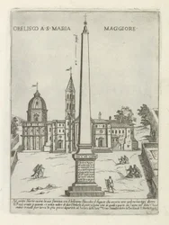 Obelisco voor de Santa Maria Maggiore Obelisco en S. Maria Maggiore (título sobre objeto) Moderne en antieke Monumenten en bouwwerken en Roma (título de la serie) Adornos de edificios antiguos y modernos de la ciudad alma de Roma (título de la serie)