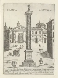 Columna de Marco Aurelio en Roma Colonna a S. Antonio (título sobre objeto) Monumentos y edificios modernos y antiguos en Roma (título de la serie) Ornamenti di fabriche antichi et moderni dell