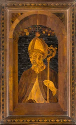 Coro Canónico de Lignaean, Incrustado por Giovanni Maria Platina 1484, Stallo Superior, Sant