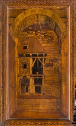 Coro canónico de madera, taraceado por Giovanni Maria Platina 1484, Sitial superior