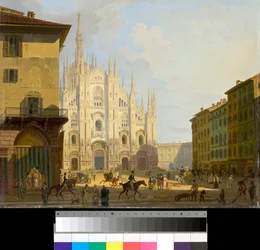 Vista de la Piazza Duomo en Milán, Italia (Plaza de la Catedral en Milán) Pintura de Giovanni Migliara (1785-1837) 1828 Colección privada
