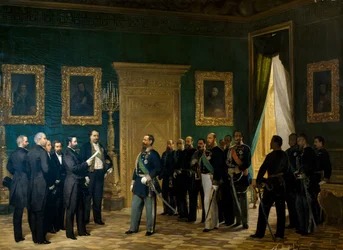 Víctor Manuel II recibiendo a los representantes toscanos con el decreto de anexión al Reino. Italia