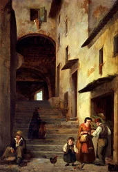 Vista de una calle en Sestri Levante, Riviera de Génova, ca 1863