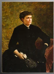 Mujer sosteniendo un pañuelo (pintura al óleo sobre lienzo)