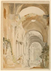 Dibujo, Ruinas romanas con figuras, hacia 1745