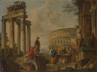 El Coliseo entre ruinas romanas