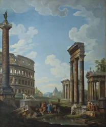 Un capricho con figuras entre ruinas romanas incluyendo el Arco de Constantino y el Panteón