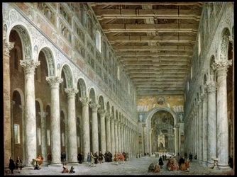 Interior de la Basílica de San Pablo Extramuros en Roma, hacia 1750