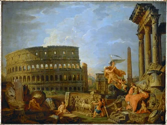 El Coliseo y el Arco de Constantino con la alegoría de la decadencia del Imperio Romano ... (pintura sobre lienzo)