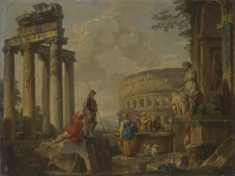 El Coliseo entre ruinas romanas, hacia 1730