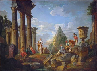 Una sibila predica en las ruinas (pintura sobre lienzo)