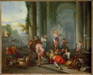los mercaderes expulsados del Templo (pintura sobre lienzo)