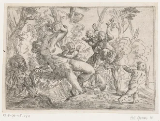 Un sátiro capturado por putti y Venus