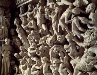 Detalle de los relieves de la Cátedra realizada por Giovanni Pisano (1248-1314): los condenados (detalle)