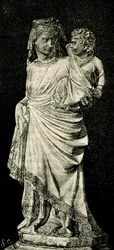 Virgen con el Niño, estatua de Giovanni Pisano (hacia 1240-hacia 1320), catedral de Prato, Toscana, Italia, xilografía de Le cento citta d