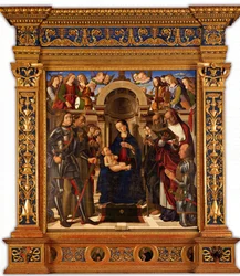 Pala Oliva. La Virgen y el Niño entronizados entre San Jorge, San Francisco de Asís, 1489