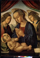 Virgen y niño con ángeles
